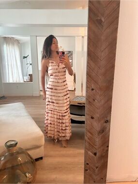 Banana Republic Cream Maxi Dress with Burgundy Tie-Dye